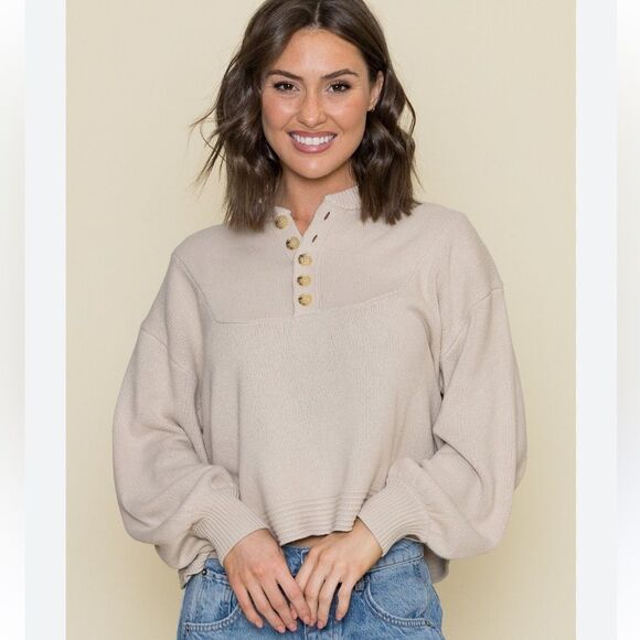 NWT LNA CLOTHING Baylee Henley Sweater Tan XS - Picture 7 of 13